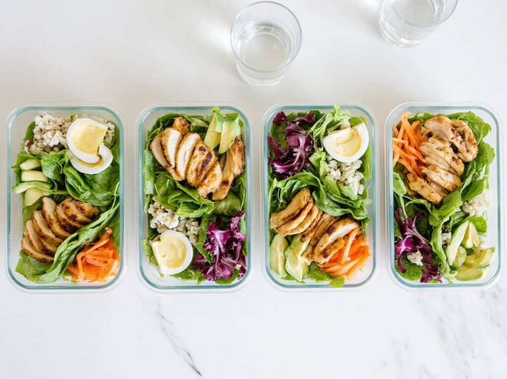 meal Prep Containers Filled With Southwest Chicken Salad For A Healthy Lunch
