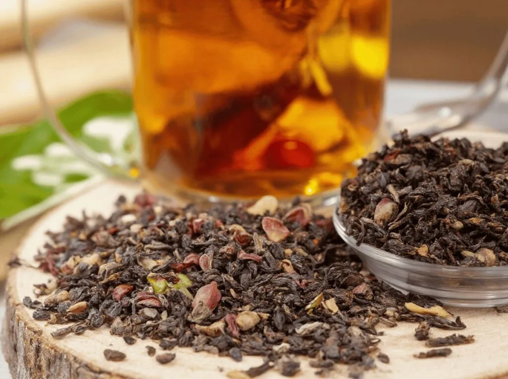 Tea Leaves And Brewed Cup