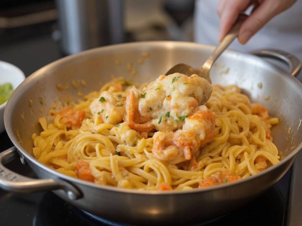linguine Tossed With Garlic Butter And Lump Crab Meat.