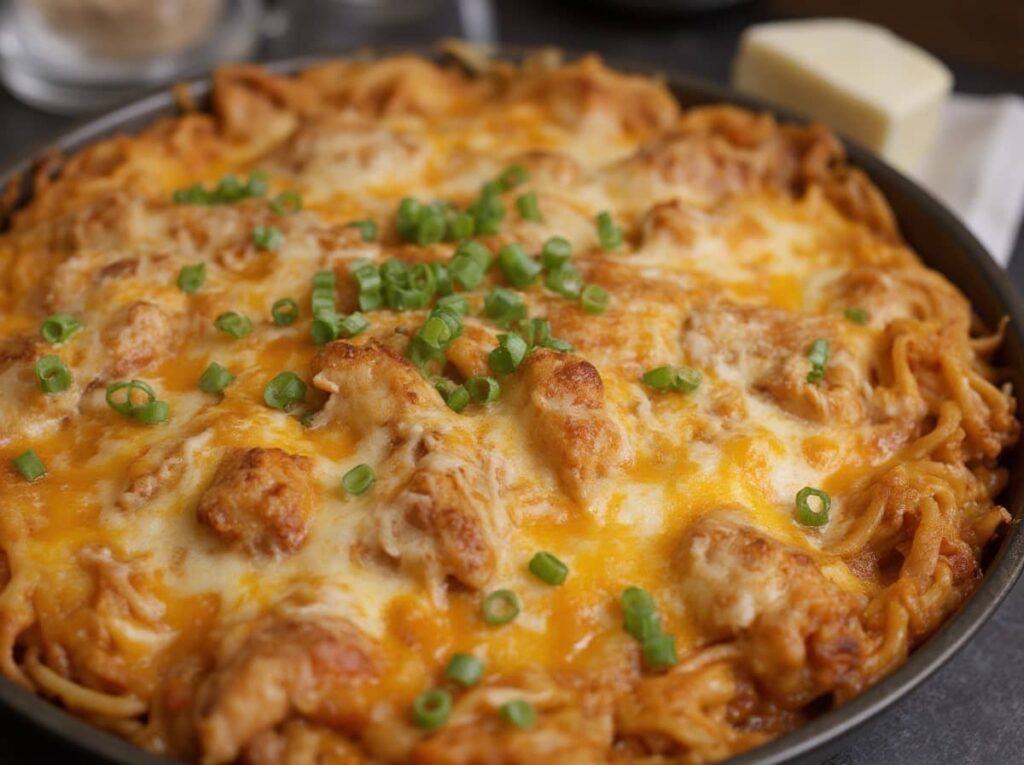 Baked Mexican Chicken Spaghetti With Golden Cheese Crust