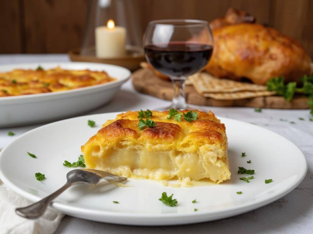 a Beautifully Plated Slice Of Passover Potato Pie